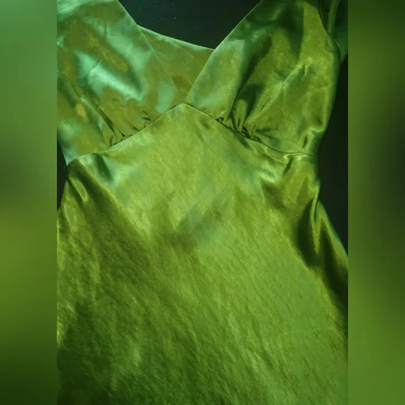 meshki green satin dress Claire Satin Drape Back Maxi Dress with Split - Green